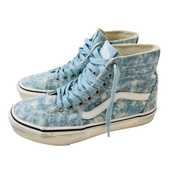 Vans Washed Blue White Sk8-Hi Taper Denim Winter Sky Skate Shoes 8 - Picture 1 of 15